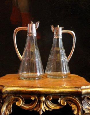 19th Century English Cut Glass and Sterling Silver Oil and Vinegar Cruet Set, Set of 2-AXE-1433465