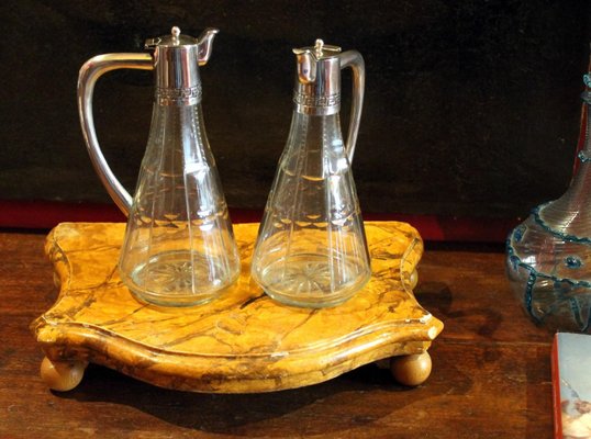 19th Century English Cut Glass and Sterling Silver Oil and Vinegar Cruet Set, Set of 2-AXE-1433465