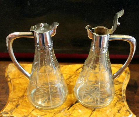 19th Century English Cut Glass and Sterling Silver Oil and Vinegar Cruet Set, Set of 2-AXE-1433465