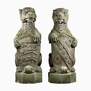 19th Century English Finials Carved as Heraldic Lions, Set of 2-TDA-1376357