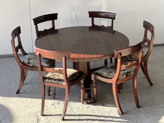 19th Century English Mahogany Dining Room Chairs and Table, 1850s, Set of 7-SSK-1788154