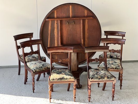 19th Century English Mahogany Dining Room Chairs and Table, 1850s, Set of 7-SSK-1788154