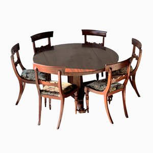 19th Century English Mahogany Dining Room Chairs and Table, 1850s, Set of 7-SSK-1788154