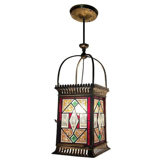 19th Century English Stained Glass Lantern