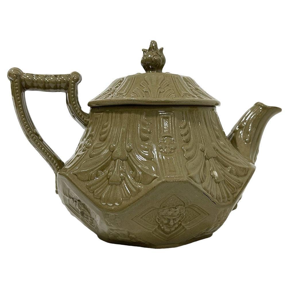 19th Century Etruria Drab Stoneware Smear-Glazed Teapot from Wedgwood