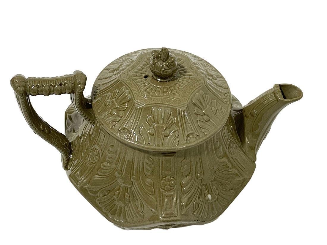 19th Century Etruria Drab Stoneware Smear-Glazed Teapot from Wedgwood