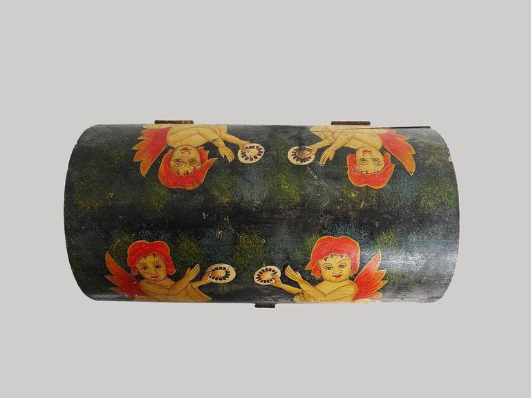 19th Century European Folk Art Painted Wooden Dome Top Box