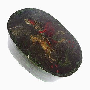 19th Century European Painted Wooden Oval Box with Saint George & the Dragon-DEK-932443