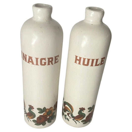 19th Century Faience Bottles with Floral Decoration, France, Set of 2