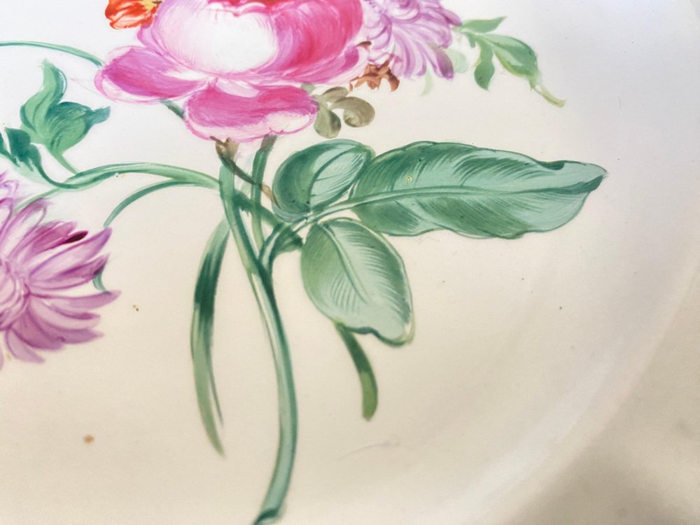 19th Century Faience Plate with Flowers Decor Dish attributed to Luneville, France