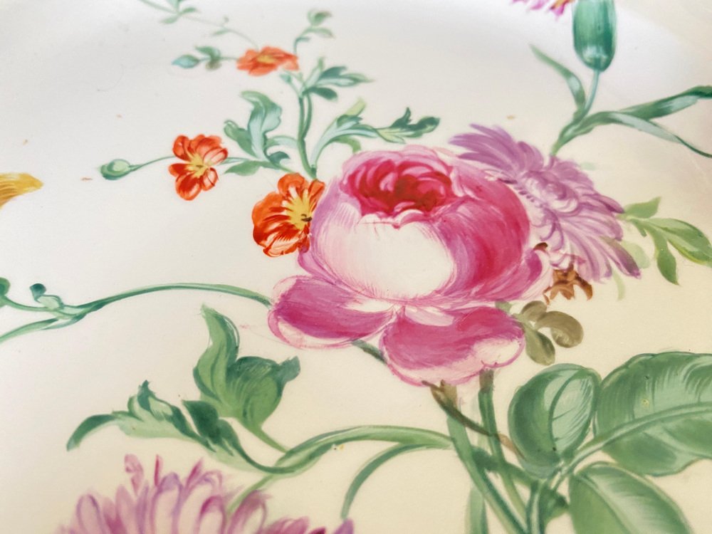 19th Century Faience Plate with Flowers Decor Dish attributed to Luneville, France