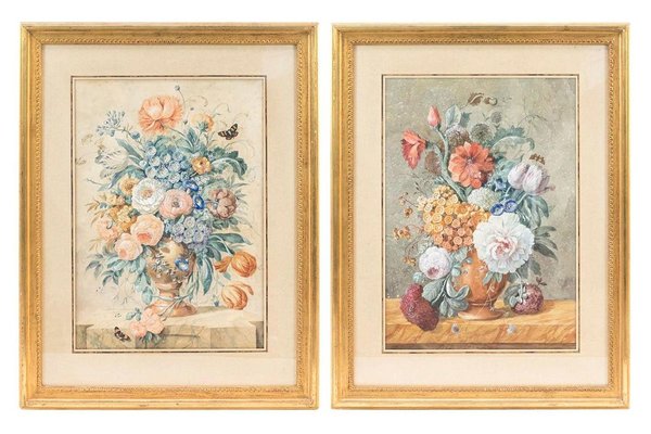 19th Century Flowers Bouquets Gouaches, Set of 2-CEJ-626744