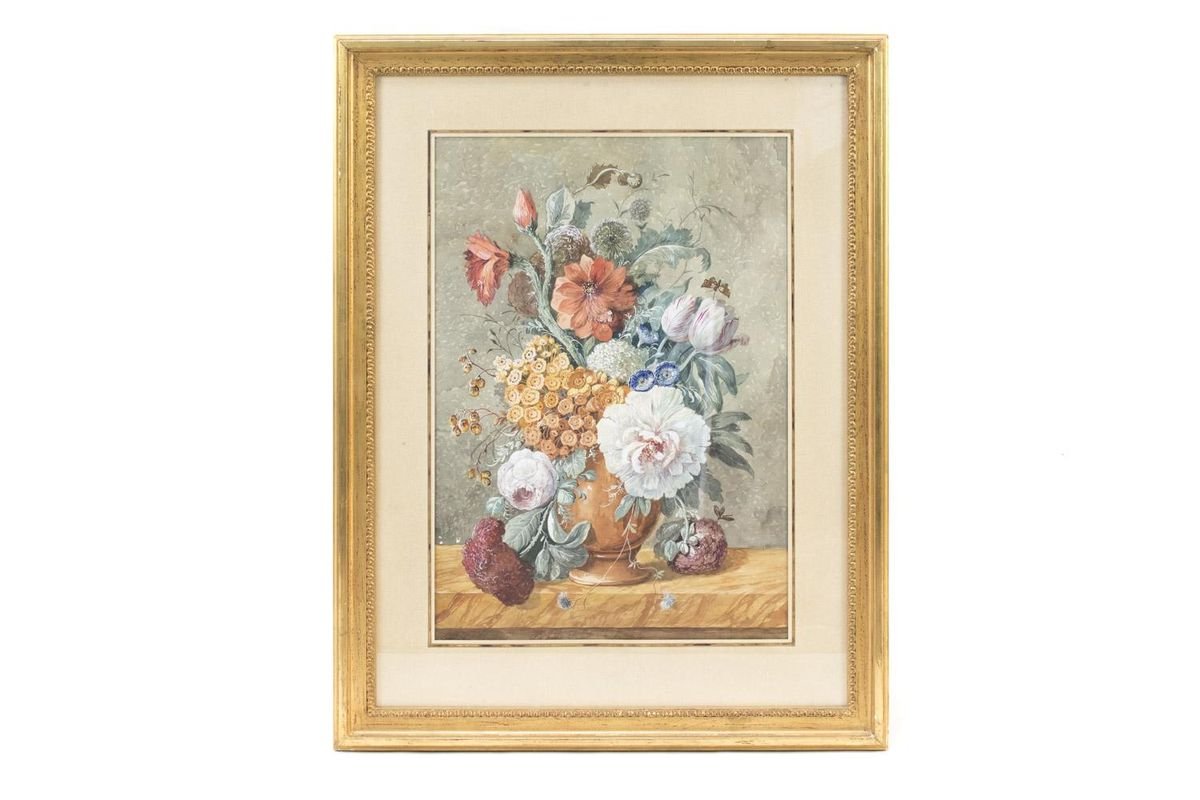 19th Century Flowers Bouquets Gouaches, Set of 2