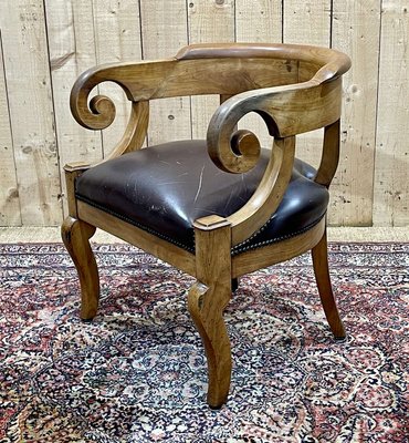 19th Century French Armchair in Cherry Wood and Leather Seat-QYF-2016369