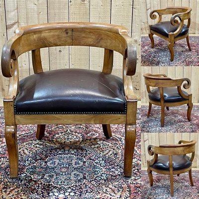 19th Century French Armchair in Cherry Wood and Leather Seat-QYF-2016369