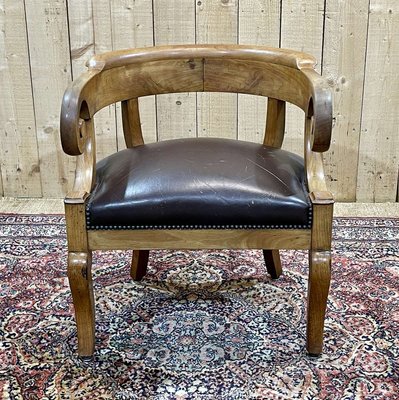 19th Century French Armchair in Cherry Wood and Leather Seat-QYF-2016369