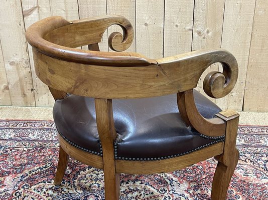 19th Century French Armchair in Cherry Wood and Leather Seat-QYF-2016369