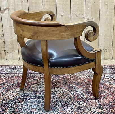 19th Century French Armchair in Cherry Wood and Leather Seat-QYF-2016369