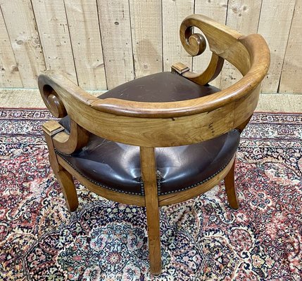 19th Century French Armchair in Cherry Wood and Leather Seat-QYF-2016369