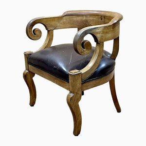 19th Century French Armchair in Cherry Wood and Leather Seat-QYF-2016369