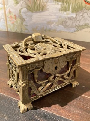 19th Century French Art Nouveau Pierced Gilt Bronze Jewelry Box-AXE-1767355