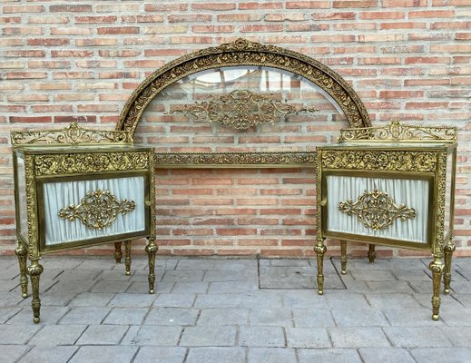 19th Century French Belle Époque Style Headboard in Bronze, Glass and Brass-NOU-1058072