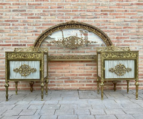 19th Century French Belle Époque Style Headboard in Bronze, Glass and Brass-NOU-1058072