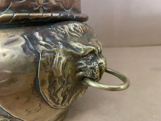 19th Century French Brass Lion Head Jardinière-UR-1334393