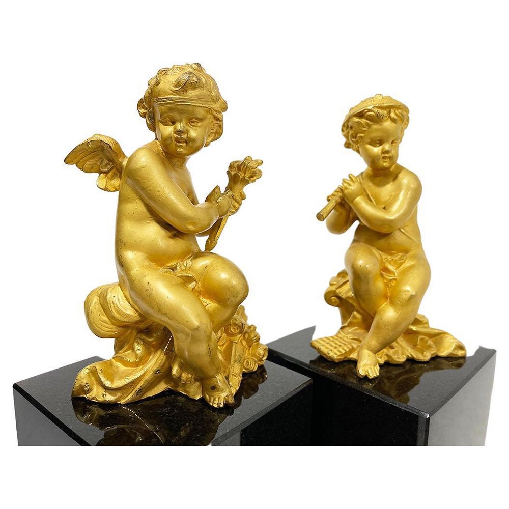 19th Century French Bronze Gilt Puttis, Set of 2