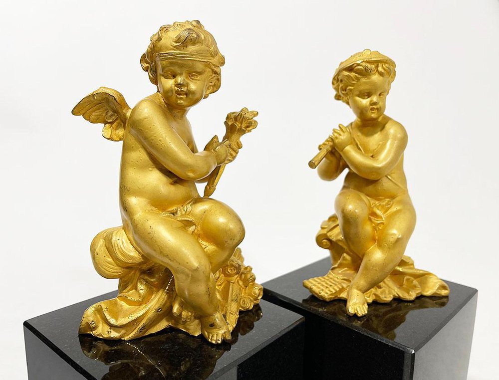 19th Century French Bronze Gilt Puttis, Set of 2