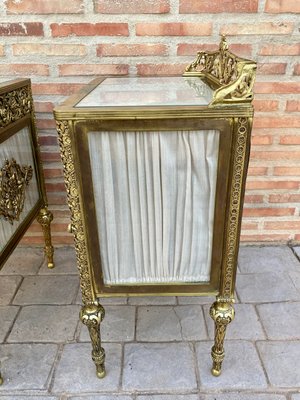 19th Century French Bronze Vitrine Nightstands with Glass Doors and Brass Drawers, Set of 2-NOU-1057879