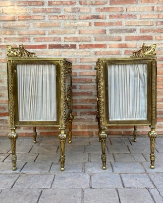 19th Century French Bronze Vitrine Nightstands with Glass Doors and Brass Drawers, Set of 2-NOU-1057879