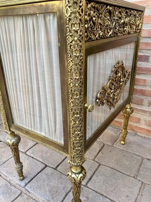 19th Century French Bronze Vitrine Nightstands with Glass Doors and Brass Drawers, Set of 2-NOU-1057879