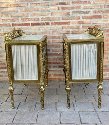 19th Century French Bronze Vitrine Nightstands with Glass Doors and Brass Drawers, Set of 2-NOU-1057879