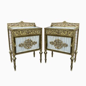 19th Century French Bronze Vitrine Nightstands with Glass Doors and Brass Drawers, Set of 2-NOU-1057879