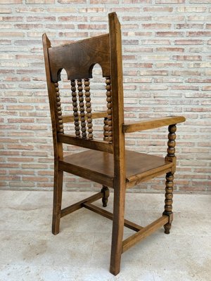 19th-Century French Carved Oak Turned Wood Armchair-NOU-1010615