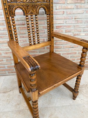 19th-Century French Carved Oak Turned Wood Armchair-NOU-1010615