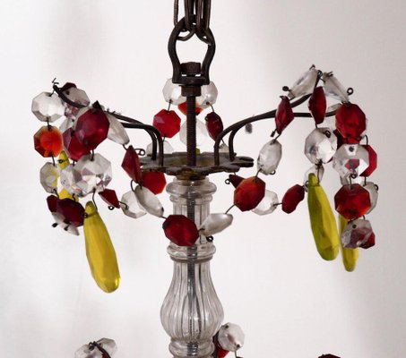 19th Century French Chandelier with Colored Glass and Bronze-SA-686063