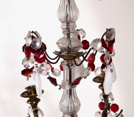 19th Century French Chandelier with Colored Glass and Bronze-SA-686063