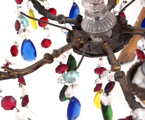 19th Century French Chandelier with Colored Glass and Bronze-SA-686063