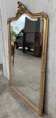 19th-Century French Empire Carved Giltwood Rectangular Mirror with Crest-PSK-1002607