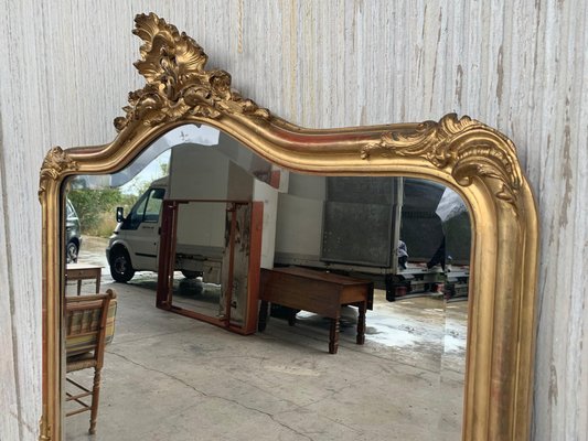 19th-Century French Empire Carved Giltwood Rectangular Mirror with Crest-PSK-1002607