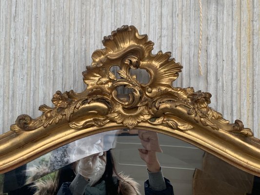 19th-Century French Empire Carved Giltwood Rectangular Mirror with Crest-PSK-1002607