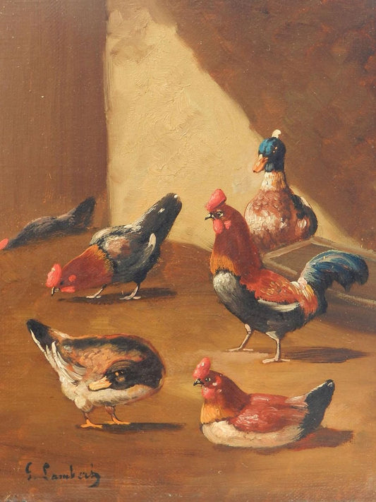 19th Century French Farmyard Oil Painting by Lambert Ducks