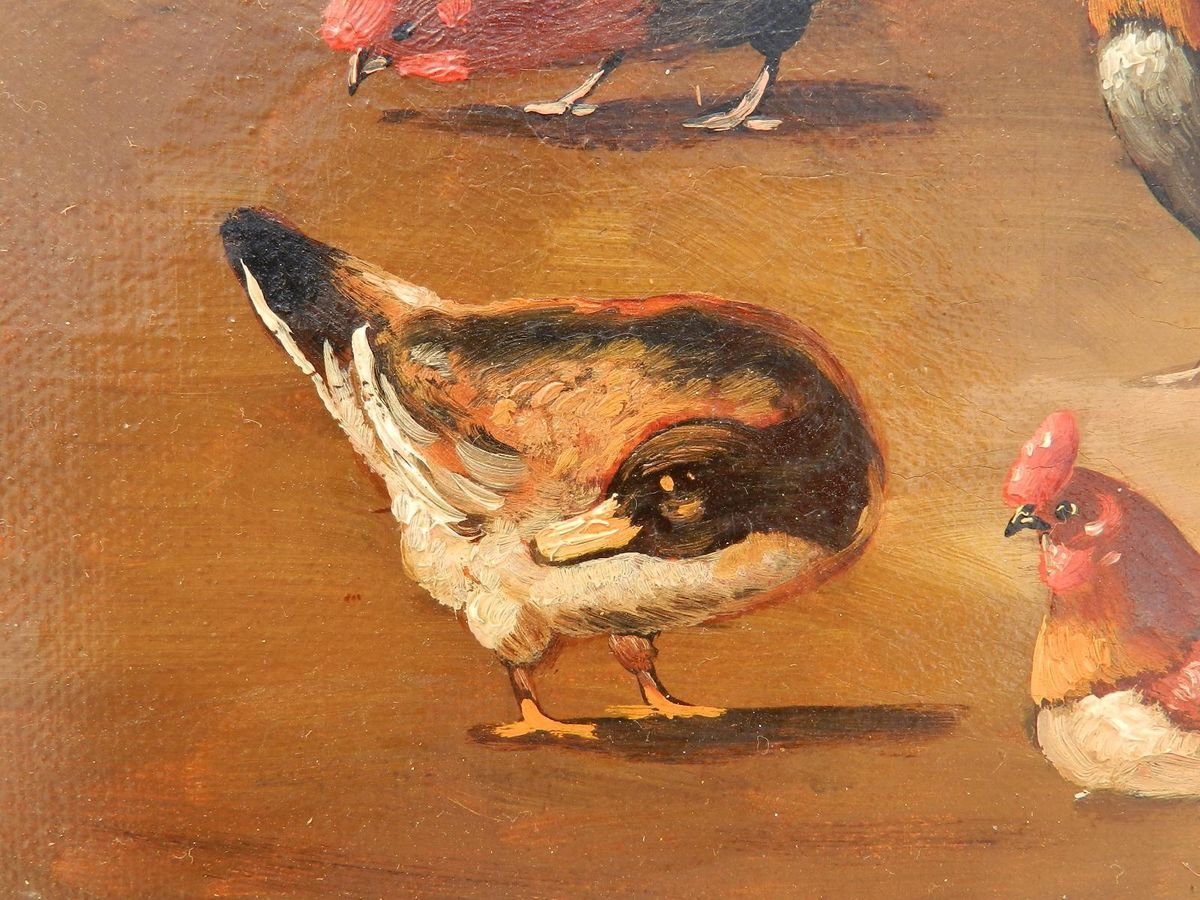 19th Century French Farmyard Oil Painting by Lambert Ducks