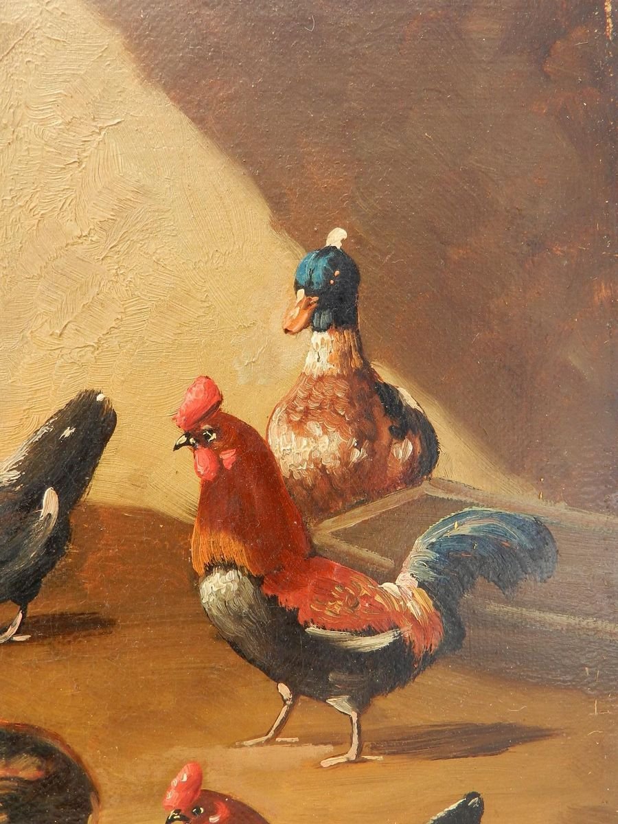 19th Century French Farmyard Oil Painting by Lambert Ducks