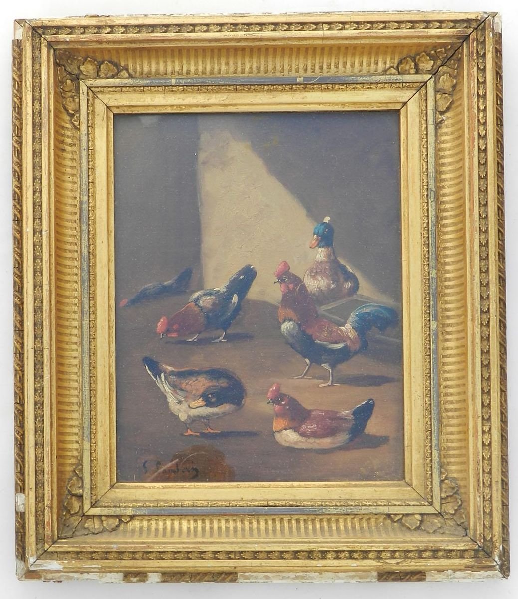 19th Century French Farmyard Oil Painting by Lambert Ducks