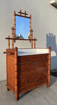 19th Century French Faux Bamboo Chest of Drawers & Mirror, 1890s-WZZ-1782034