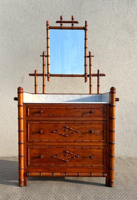 19th Century French Faux Bamboo Chest of Drawers & Mirror, 1890s-WZZ-1782034