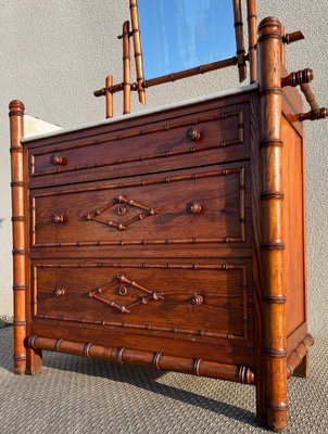 19th Century French Faux Bamboo Chest of Drawers & Mirror, 1890s-WZZ-1782034